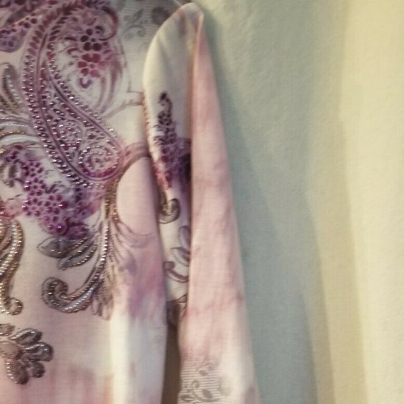 Chicos Womens Embellished Sequin Tunic Top Blouse - Picture 5 of 10